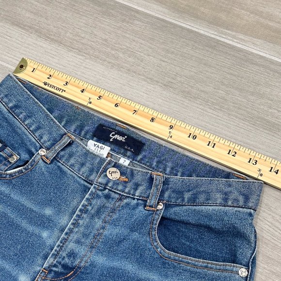 YAGI U.S.A. Vintage Mid-Rise Floral Embroidered Fringe Hem Flare Jeans Y2K Sz 7 - Picture 12 of 16